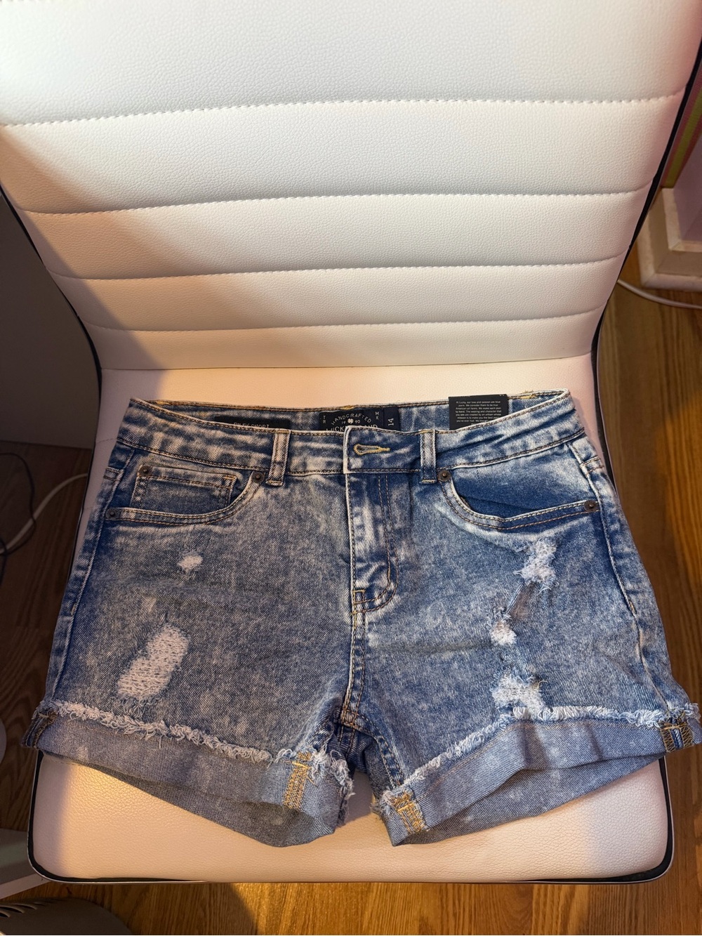 Lucky Brand Women's/Girl’s Acid Wash Distressed Denim Shorts - Blue